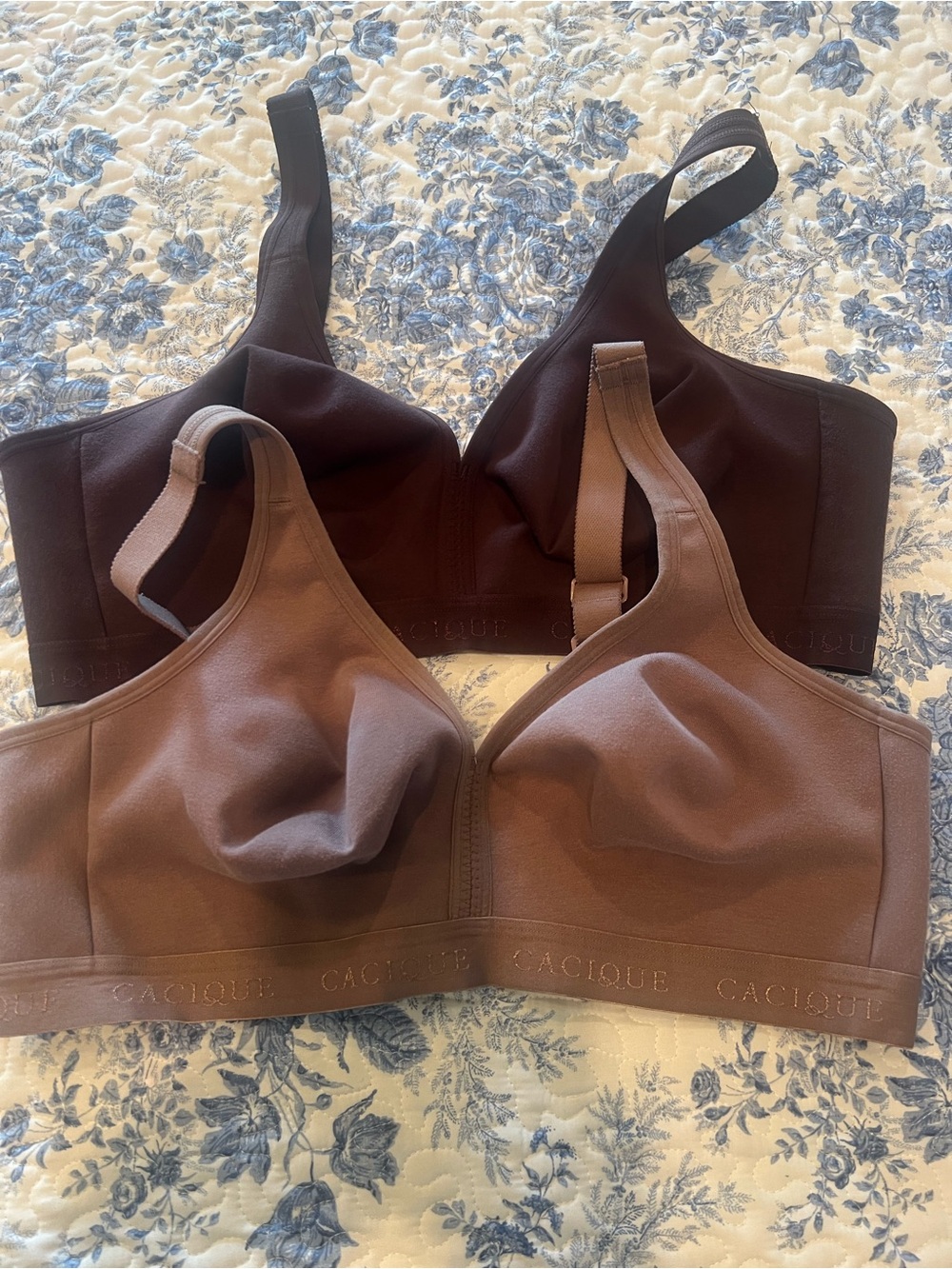 TWO Cacique Unlined Full Coverage No-Wire Bra Taupe & Cocoa Brown 42D
